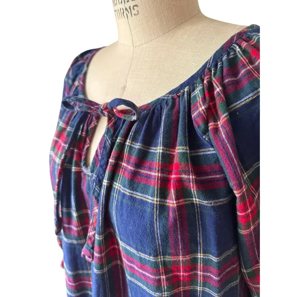 Petite Plume Plaid Cotton Flannel Nightgown Nightshirt Size Medium